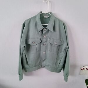 Match USA Cropped Trucker Jacket Sage Green Snap Front Vintage Womens S